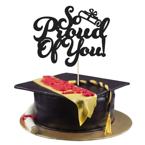 Gyufise 1 decoración de pastel So Proud of You Black Glitter 2026 Decoración de pastel de fiesta de graduación You Did It, decoración de pastel de