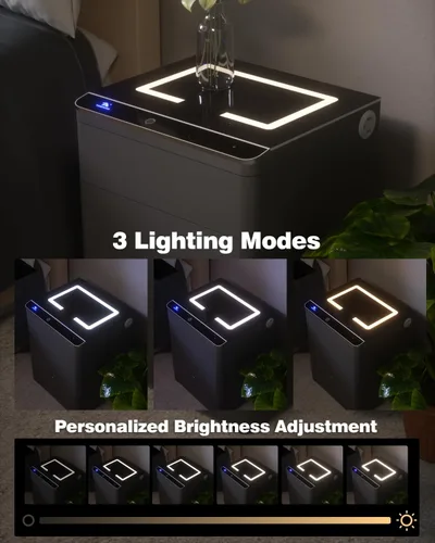 Miniatura 6 de TIGERKING Caja fuerte biométrica 3 en 1, caja fuerte inteligente para el hogar con estación de carga, cajón de armas, iluminación ajustable segura