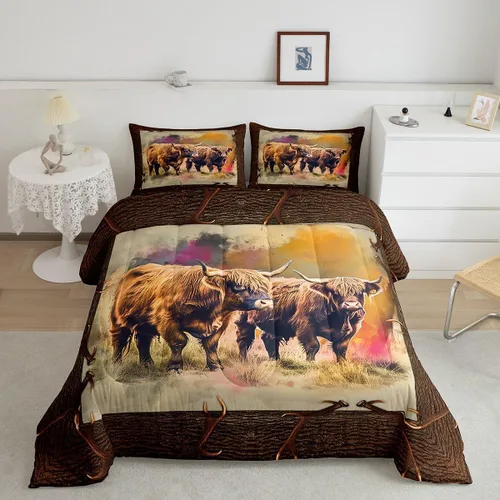 Miniatura 13 de Erosebridal Juego de ropa de cama de oso marrón, juego de edredón de animales de safari en el bosque, acuarela con relleno de edredón de vida