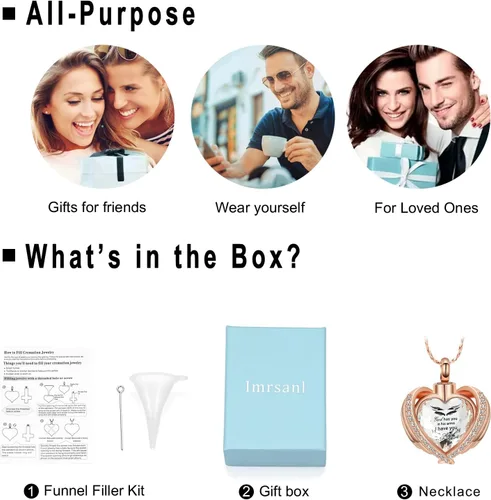 Miniatura 7 de Imrsanl Collares con Colgante de Urna de Corazón de Alas de Ángel para Mujeres y Niñas, Piedra Natal de Cristal, Joyería de Cremación, Urnas