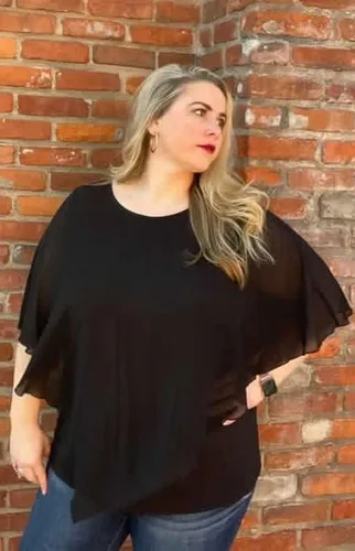 Miniatura 4 de OLRIK Blusas de verano de talla grande para mujer, blusas de gasa casuales elegantes de manga corta