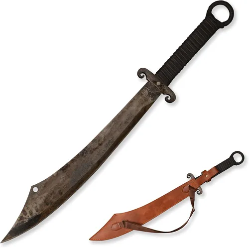 SV Espada de corte artesanal hecha a mano de manganeso y acero, de tang completo, para exteriores, caza, camping, senderismo, supervivencia, con