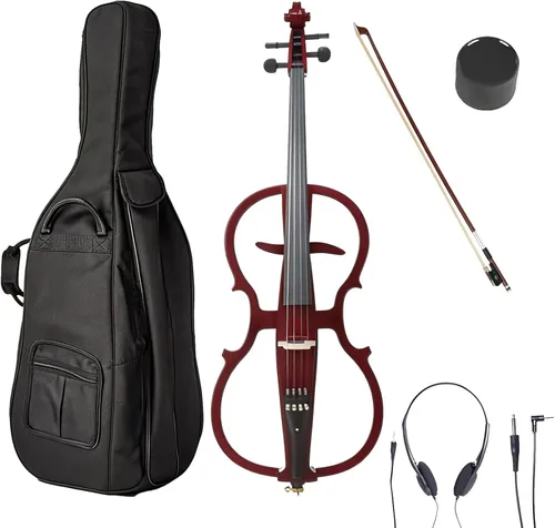 Miniatura 10 de Violonchelo eléctrico 4/4 de tamaño completo con bolsa ligera para violonchelo, auriculares, arco, puente, colofonia, violonchelo para adultos