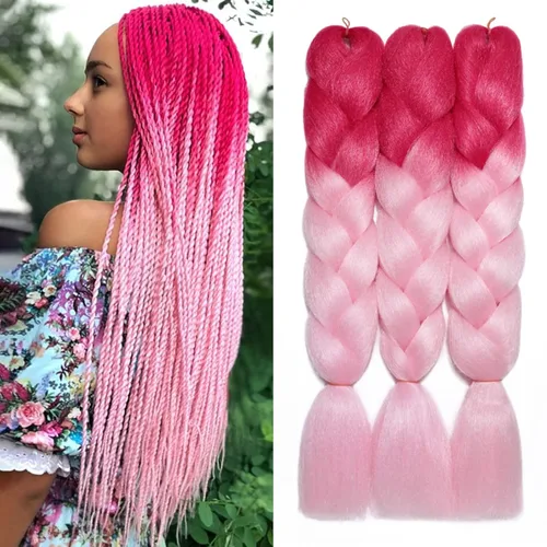 Miniatura 48 de Benehair Extensiones de cabello trenzado ombré de 24 pulgadas, 1 paquete de extensiones de cabello trenzado jumbo de alta temperatura, cabello