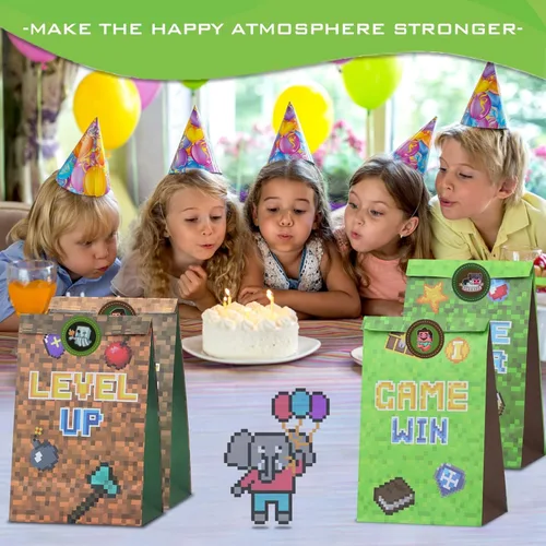 Miniatura 6 de 24 PCS Bolsas de Favores de Fiesta Pixel Miner Bolsas de Golosinas Temáticas de Pixel para Suministros de Fiesta de Cumpleaños, Niños y Niñas Bolsas