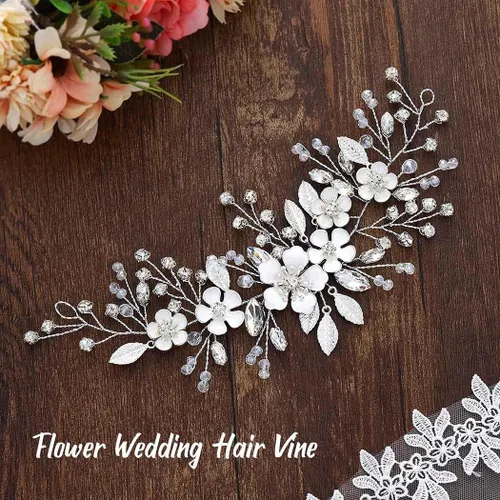 Miniatura 2 de Unicra Plata novia boda pelo vid flor novia pieza de pelo de diamantes de imitación accesorios para el pelo de cristal tocados joyería para mujeres
