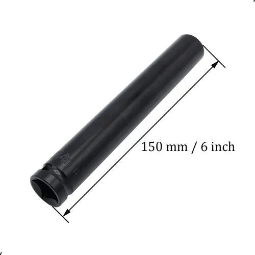 Miniatura 2 de Toma de impacto profundo de 1/2 pulgada por 0.551 in, acero CR-V tratado térmicamente de 6 pulgadas de longitud, tamaño métrico de 6 puntos