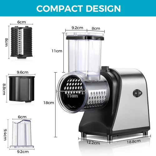 Miniatura 7 de Rallador eléctrico de queso, rallador de queso profesional de 250 W, triturador eléctrico para verduras, papas, quesos y frutas, uso en la cocina