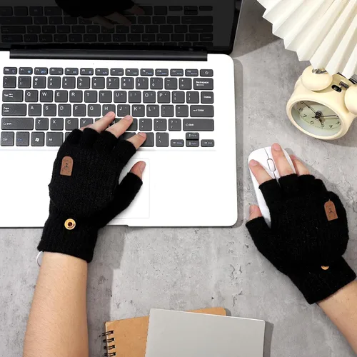 Miniatura 5 de SATINIOR 2 pares de guantes calentados USB de invierno, guantes calentadores de manos USB sin dedos, guantes eléctricos calentadores de manos