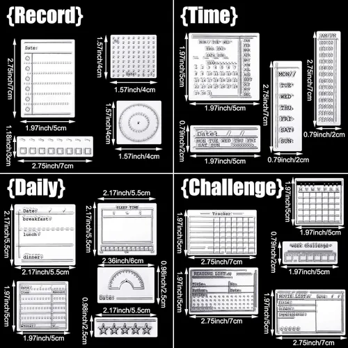 Miniatura 2 de Zonon 18 Piezas Sellos de Diario Sellos Transparentes para Diario, 4 Hojas Plantillas de Planificador de Calendario de Silicona para Bullet Journal