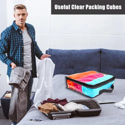 Miniatura 5 de 10 cubos grandes de embalaje de viaje transparente, bolsas de almacenamiento de vinilo transparente con cremallera, bolsa de plástico