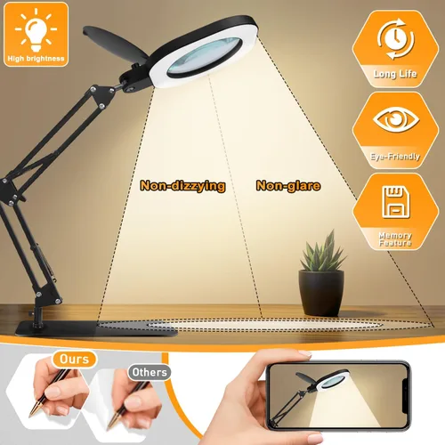 Miniatura 7 de Lupa 15X con luz y soporte, lámpara de aumento 3 en 1, lupa con iluminación LED de atenuación continua, lupas iluminadas para trabajo cercano