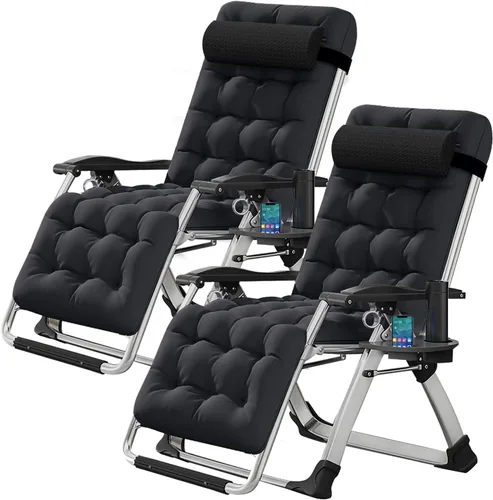 Miniatura 9 de Silla de gravedad cero, sillón reclinable de césped, tumbona reclinable para patio, tumbona plegable portátil con cojín suave desmontable, soporte