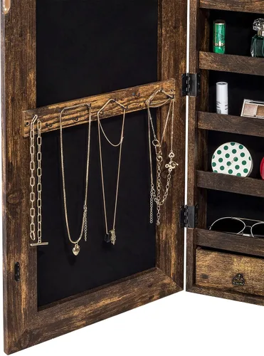 Miniatura 4 de YOKUKINA Armario de espejo de joyería, organizador de almacenamiento grande con luz LED, armario con cerradura para colgar en la puerta o montar