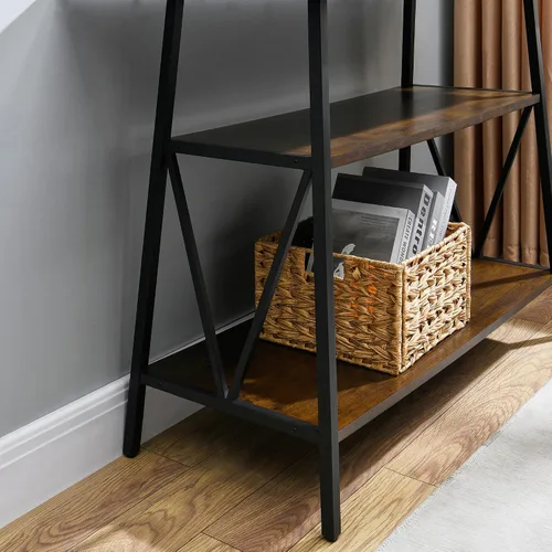Miniatura 6 de Mesa consola con mesa dentada, mesa de entrada de madera maciza con estante de almacenamiento, mesa de pasillo rústica de 3 niveles, mesa de sofá