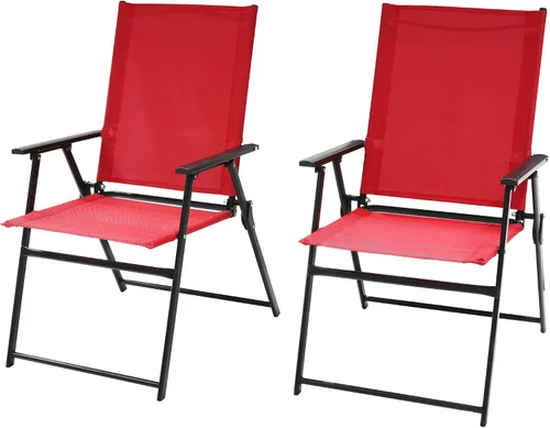 Anmutig 2 sillas plegables rojas para patio al aire libre con respaldo alto, reposabrazos ligeros