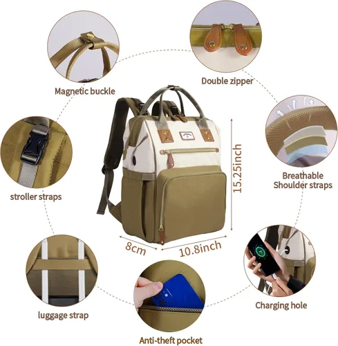Miniatura 5 de Mochila para pañales: bolsa de bebé para niño y niña, bolsa grande para mamá, bolsillos aislados, agujeros para cargador para hombres y mujeres