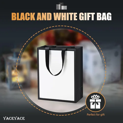 Miniatura 2 de Bolsas de regalo blancas y negras, 20 bolsas de regalo medianas de 8 x 4.25 x 10.5 pulgadas, bolsas de regalo blancas y negras con asas, bolsas