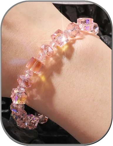 Miniatura 7 de HANGINTHERE Aurora Borealis Crystal Bracelet for Women, Stretch Iridescent Faceted AB Coating - 5000+ Pull Tested, Gift Ready