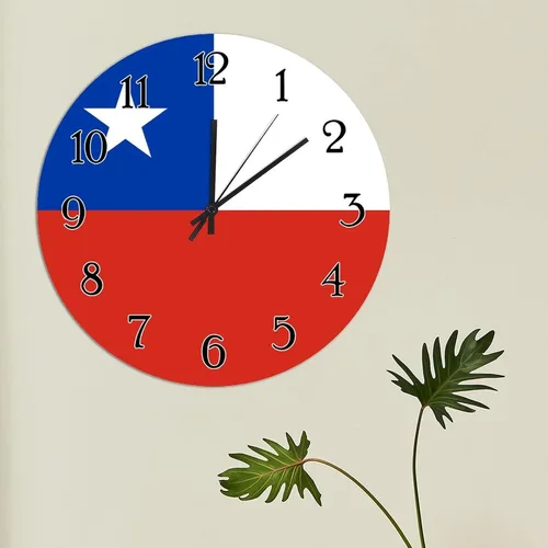 Miniatura 4 de Reloj de pared de madera con bandera de Chile, reloj de pared de cuarzo de calidad, funciona con pilas, silencioso de 12 pulgadas, reloj de pared
