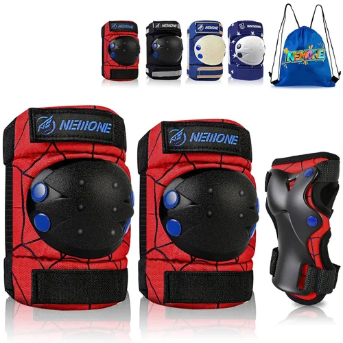 Miniatura 15 de NEMONE Rodilleras para niños, niñas, coderas, muñequeras con bolsa de cordón, juego de equipo de protección reflectante ajustable para patinaje