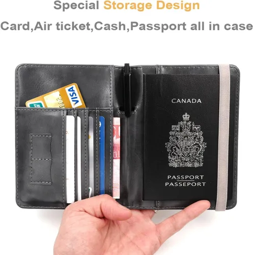 Miniatura 8 de Kandouren - Funda para pasaporte con bloqueo RFID, cartera para pasaporte para hombres y mujeres, el mejor regalo para viajeros, tarjetas de crédito