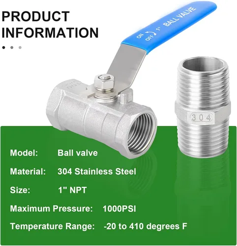 Miniatura 6 de TAISHER Kit de válvula de bola FNPT de 1 pulgada, acero inoxidable 304 con asas azules y pezón