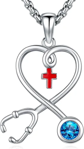 Miniatura 136 de Collar de alas de ángel de plata de ley 925, ángel de la guarda, enfermera RN caduceo, dije de ángel de cristal, joyería de regalo para mujer