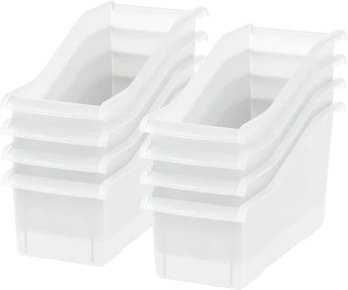 IRIS Contenedor de plástico para libros de Estados Unidos, paquete de 8, caja de contenedor de conexión vertical para oficina, dormitorio, estudio,