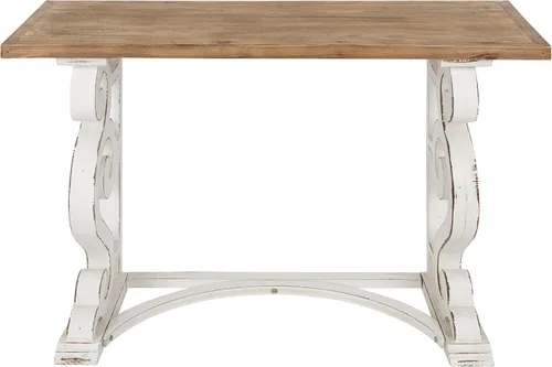 Miniatura 5 de Kate and Laurel Wyldwood Country - Mesa consola francesa de madera maciza, patas rústicas/blancas, parte superior de madera natural Marrón