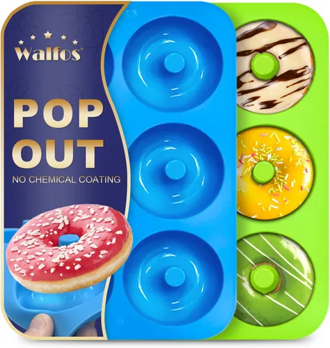 Miniatura 11 de Walfos Molde de Silicona para Donas de Tamaño Completo para Hornear - Juego de Sartén de Silicona para Donas de 4 Pulgadas de Tamaño Grande para 4