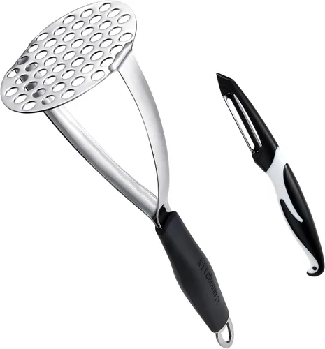 Miniatura 12 de Joyoldelf Triturador de papas de acero inoxidable resistente, herramienta de cocina integrada profesional y triturador de alimentos con mango