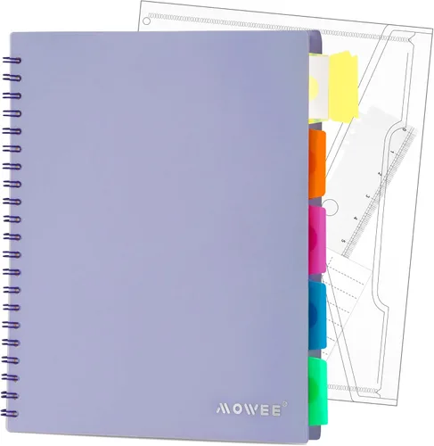 Miniatura 24 de Cuaderno de 5 materias – Cuaderno de espiral, cuaderno de rayas universitarias con bolsillo divisor, pestañas, regla de 11 pulgadas, 200 páginas