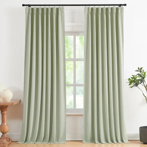 Miniatura 11 de Vision Home Cortinas marrones con pliegues pinzados de bloqueo total, cortinas de ventana de lino mezclado para oscurecimiento de la habitación, 95