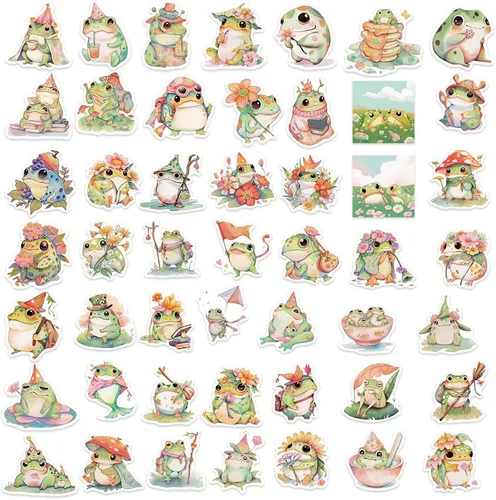 Miniatura 2 de 50 PIEZAS Pegatinas de Ranas de Dibujos Animados Lindas Pegatinas de Animales Verdes para Diario, Laptop, Álbum de Recortes, Botellas de Agua