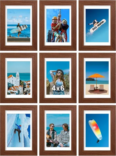Miniatura 95 de Juego de 9 portarretratos, plexiglás resistente a rupturas, exhibe fotos de 4 x 6 pulgadas o, con paspartú, de 3.5 x 5 pulgadas, marcos para pared