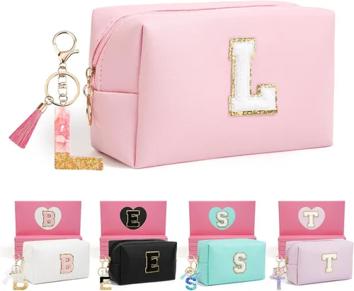 Miniatura 82 de AIBFRID 2 piezas de bolsas de maquillaje iniciales para mujeres, regalos de cumpleaños para niñas de 4 5 6 7 8 9 10 11 12 años, bolsas de cosméticos