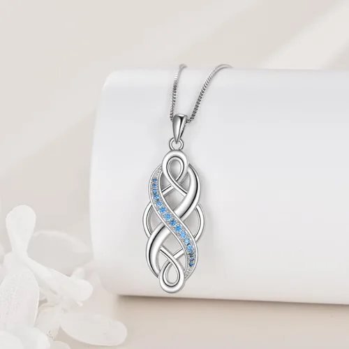 Miniatura 3 de YFN Collar con colgante de ópalo creado con nudo celta irlandés, collares negros de plata esterlina para mujeres y hombres de 18 pulgadas
