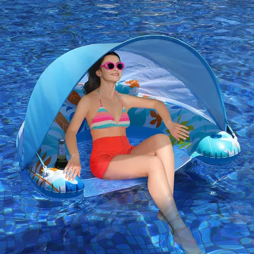 LAYCOL Flotadores de piscina premium para adultos con dosel, elegante tumbona de piscina, flotadores de piscina resistentes para adultos, flotadores