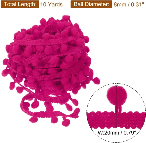 Miniatura 2 de uxcell 10 yardas con flecos de pompones, accesorio de costura de cinta, manualidades, para el hogar, cortinas, ropa, almohadas