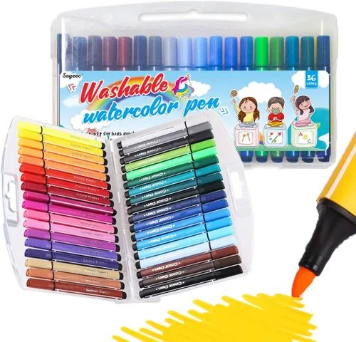 SAYEEC Marcadores de acuarela lavables, juego de 36 bolígrafos para colorear de colores surtidos, kit de bolígrafos de dibujo artístico de punta 36