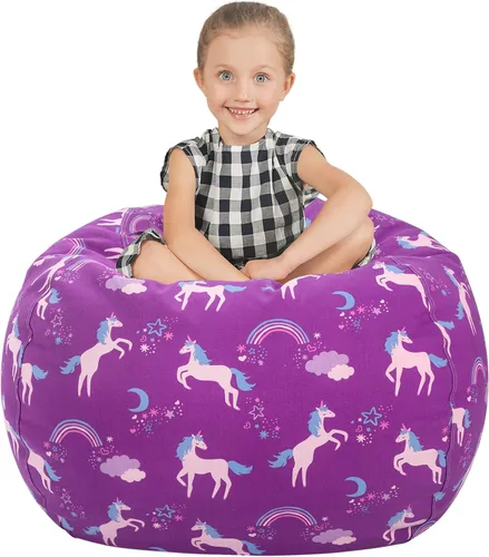Miniatura 37 de Aubliss Puf de Almacenamiento de Animales de Peluche, Silla Puf de Unicornio, Stuff 'n Sit para Niños, Mediano 32" - Lona Unicornio Azul Azul