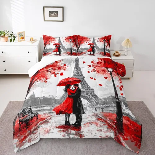 Castle Fairy Juego de edredón de la Torre Eiffel, tamaño King, juego de ropa de cama de estilo francés emblemático de París para niñas adolescentes,