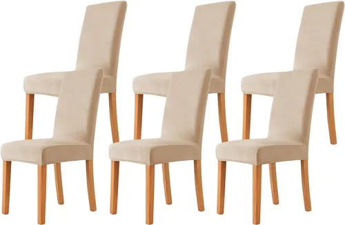 Miniatura 12 de Velvet Chair Covers Beige Gray, Stretch Dining Room Chair Covers 2 Pack, Super Fit Dining Chairs Slipcovers Spandex Washable Kitchen Parson Chair
