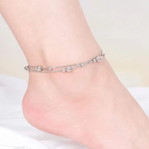 Miniatura 2 de H&Beautimer Tobillera simple de moda para mujer de plata de ley 925 ajustable con cuentas de pie y pulsera de tobillo de playa, tobilleras, regalo