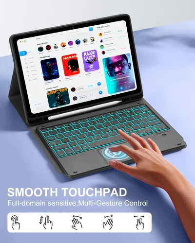 Miniatura 3 de EAMPANG Funda con purpurina y teclado trackpad para Samsung Galaxy Tab A11 Plus/A9 Plus de 11 pulgadas, Smart Touchpad 7 colores retroiluminados