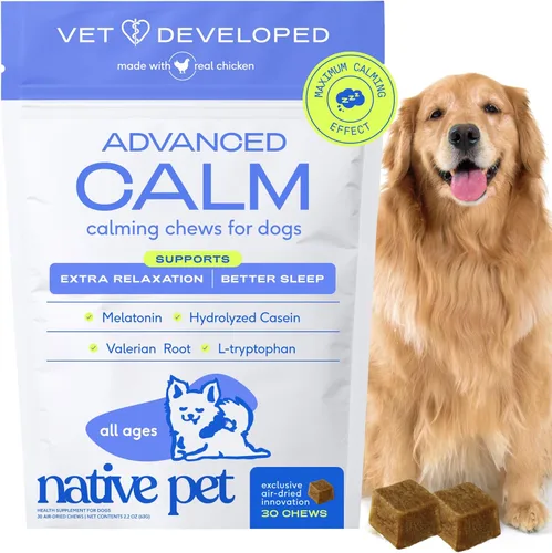 Native Pet Masticables calmantes avanzados para perros de razas pequeñas, alivio de la ansiedad, estrés, separación, viajes y apoyo para dormir con