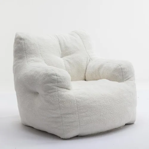 Miniatura 7 de Hommoo Puf grande para adultos con reposabrazos, cómodo puf con relleno de espuma, esponjoso, tela de peluche suave, puf copetudo para dormitorio