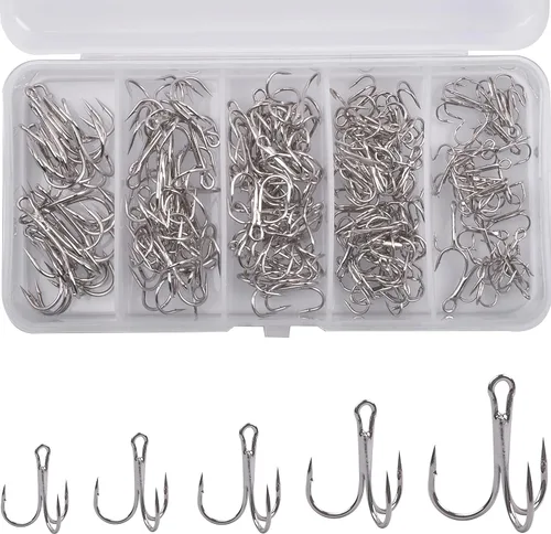Miniatura 10 de Fishing Treble Hooks Kit, Sharp Replacement Treble Hooks for Lures Baits, High Carbon Steel Fishing Hooks with Stainless Steel Split Rings Set for