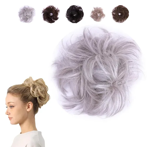 Miniatura 18 de Juvabun Pieza de pelo pequeño y desordenado color negro – Coletero sintético ondulado y rizado para mujer, mini extensión de moño para cabello fino